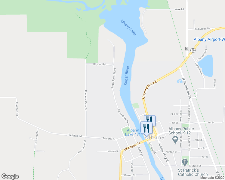 map of restaurants, bars, coffee shops, grocery stores, and more near 500 Sugar River Parkway in Albany