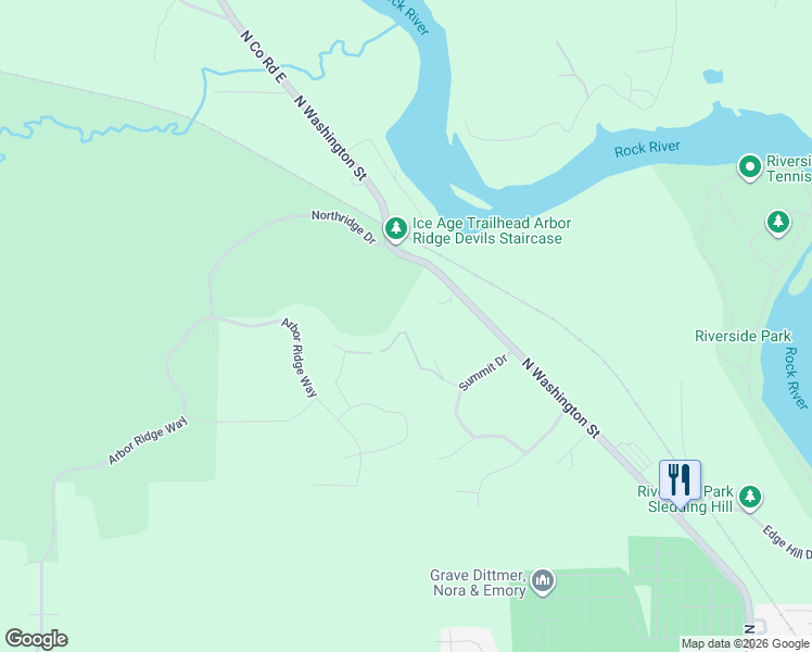 map of restaurants, bars, coffee shops, grocery stores, and more near 2532 Skyline Drive in Janesville