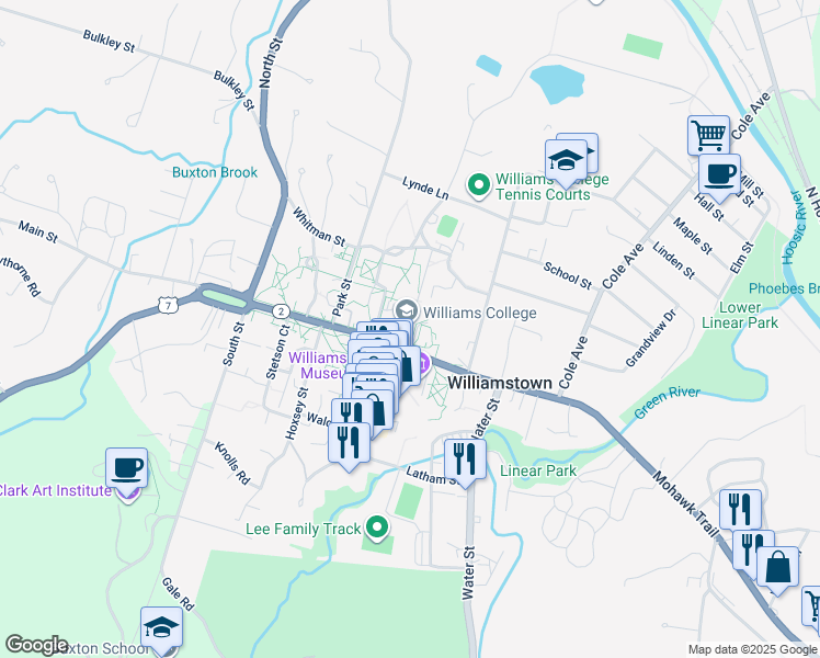 map of restaurants, bars, coffee shops, grocery stores, and more near 880 Main Street in Williamstown