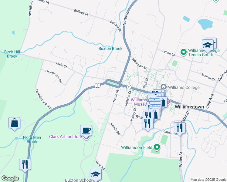 map of restaurants, bars, coffee shops, grocery stores, and more near 1065 Main Street in Williamstown