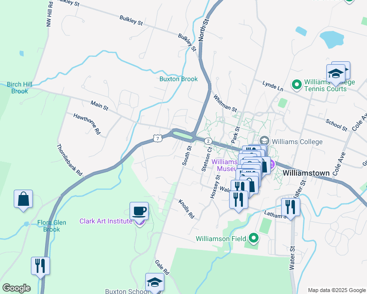 map of restaurants, bars, coffee shops, grocery stores, and more near 1065 Main Street in Williamstown