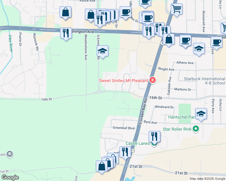 map of restaurants, bars, coffee shops, grocery stores, and more near 5815 16th Street in Mount Pleasant