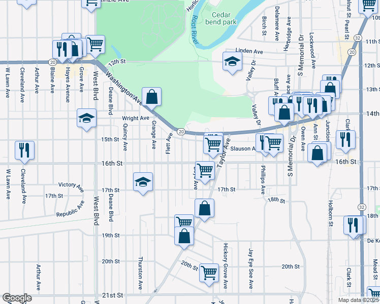 map of restaurants, bars, coffee shops, grocery stores, and more near 1316 16th Street in Racine