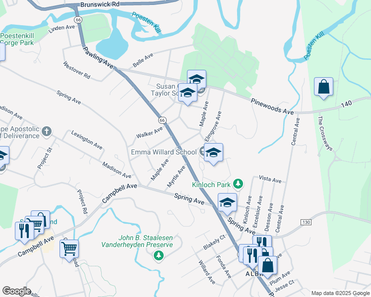 map of restaurants, bars, coffee shops, grocery stores, and more near 278 Pawling Avenue in Troy