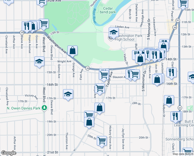map of restaurants, bars, coffee shops, grocery stores, and more near 2310 16th Street in Racine