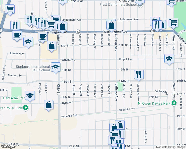 map of restaurants, bars, coffee shops, grocery stores, and more near 4120 16th Street in Racine