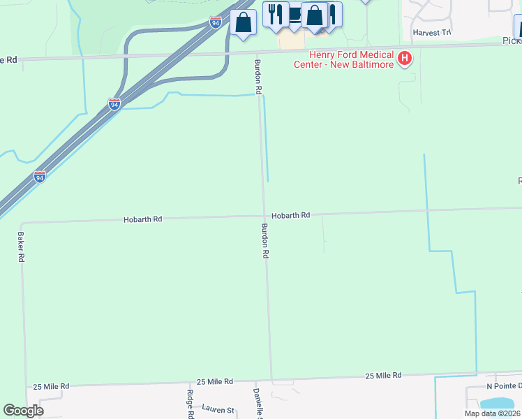 map of restaurants, bars, coffee shops, grocery stores, and more near 35991 Hobarth Road in New Baltimore