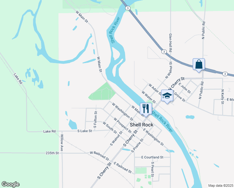 map of restaurants, bars, coffee shops, grocery stores, and more near 201 West Main Street in Shell Rock