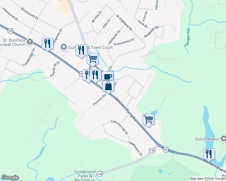 map of restaurants, bars, coffee shops, grocery stores, and more near 18 Gay Lane in Schenectady