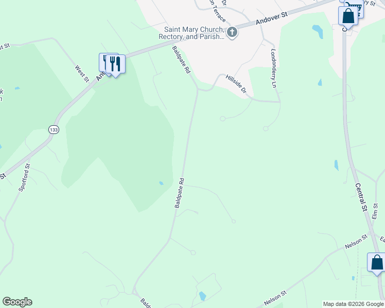 map of restaurants, bars, coffee shops, grocery stores, and more near 32 Baldpate Road in Georgetown