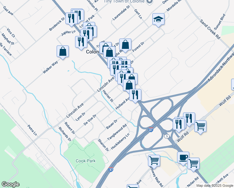 map of restaurants, bars, coffee shops, grocery stores, and more near 11 Woolard Avenue in Albany