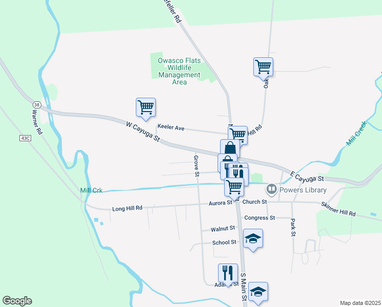 map of restaurants, bars, coffee shops, grocery stores, and more near 31 West Cayuga Street in Moravia