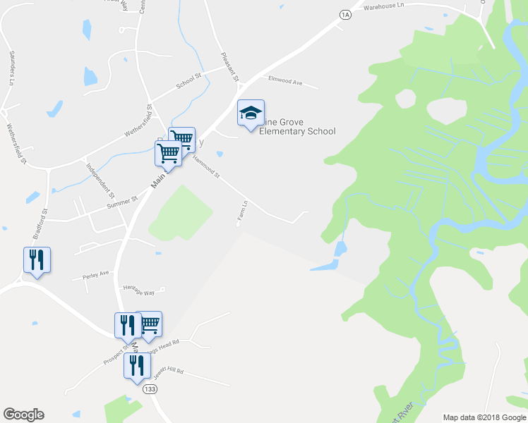 map of restaurants, bars, coffee shops, grocery stores, and more near 74 Hammond Street in Rowley