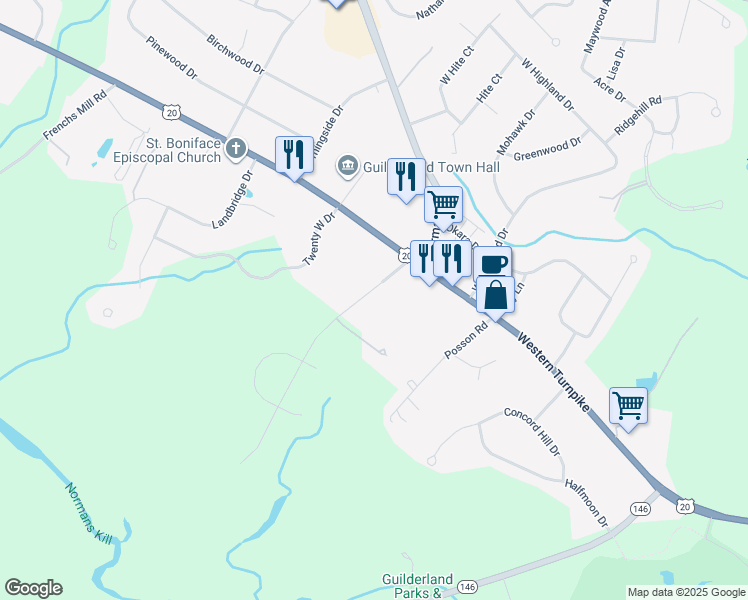 map of restaurants, bars, coffee shops, grocery stores, and more near 6506 Vosburgh Road in Altamont