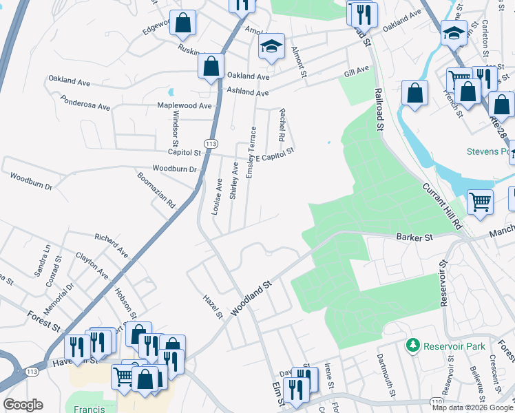 map of restaurants, bars, coffee shops, grocery stores, and more near 10 Deborah Avenue in Methuen