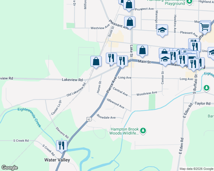 map of restaurants, bars, coffee shops, grocery stores, and more near 147 Pierce Avenue in Hamburg