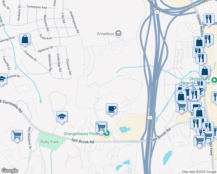 map of restaurants, bars, coffee shops, grocery stores, and more near 200 Innovative Way in Nashua