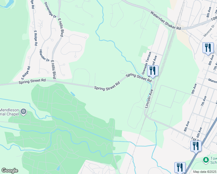 map of restaurants, bars, coffee shops, grocery stores, and more near 158 Spring Street Road in Watervliet