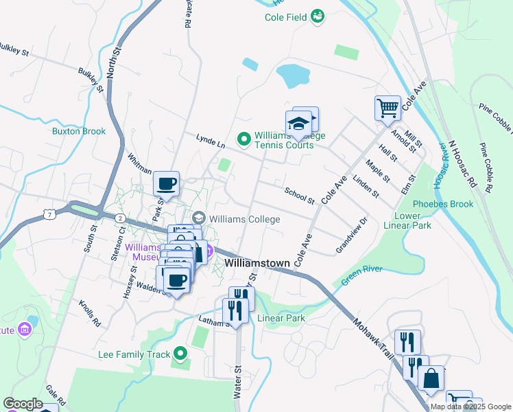 map of restaurants, bars, coffee shops, grocery stores, and more near Southworth St in Williamstown