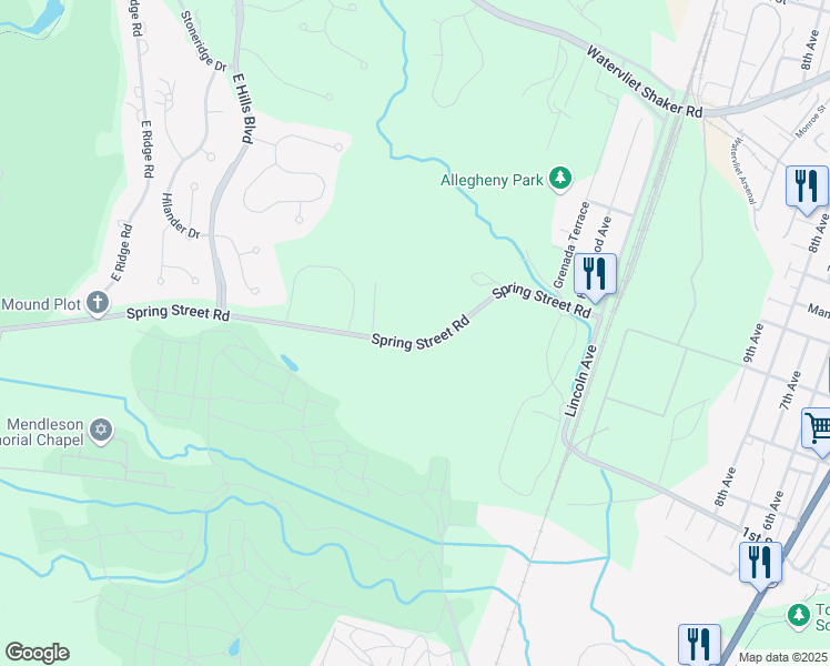 map of restaurants, bars, coffee shops, grocery stores, and more near 158 Spring Street Road in Watervliet