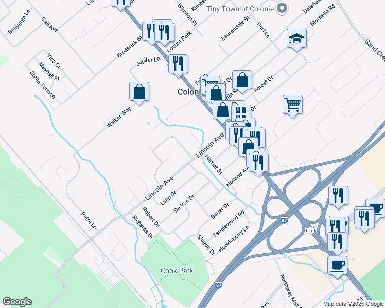 map of restaurants, bars, coffee shops, grocery stores, and more near 29 Lincoln Avenue in Colonie