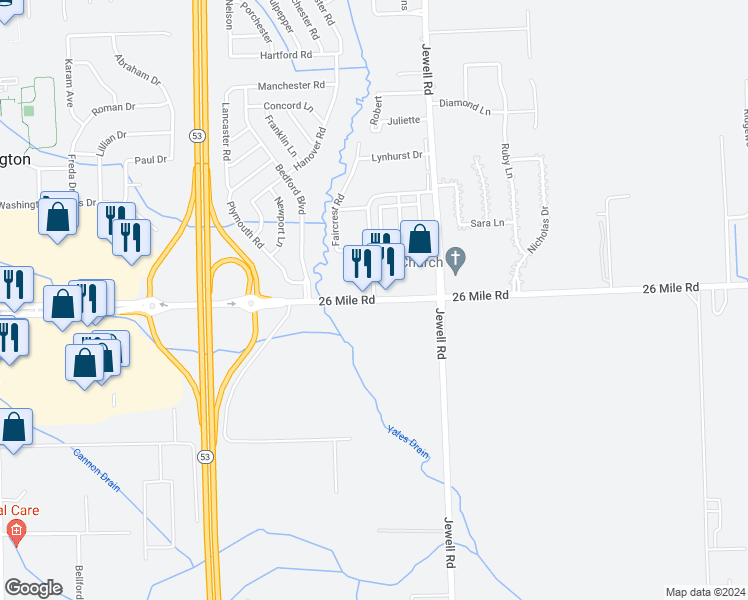 map of restaurants, bars, coffee shops, grocery stores, and more near 57239 Beaconsfield Road in Washington