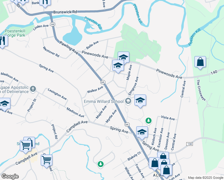 map of restaurants, bars, coffee shops, grocery stores, and more near 263 Pawling Avenue in Troy