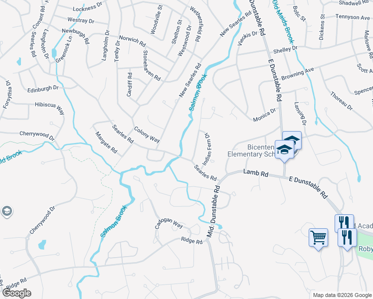 map of restaurants, bars, coffee shops, grocery stores, and more near 2 Salmon Brook Drive in Nashua