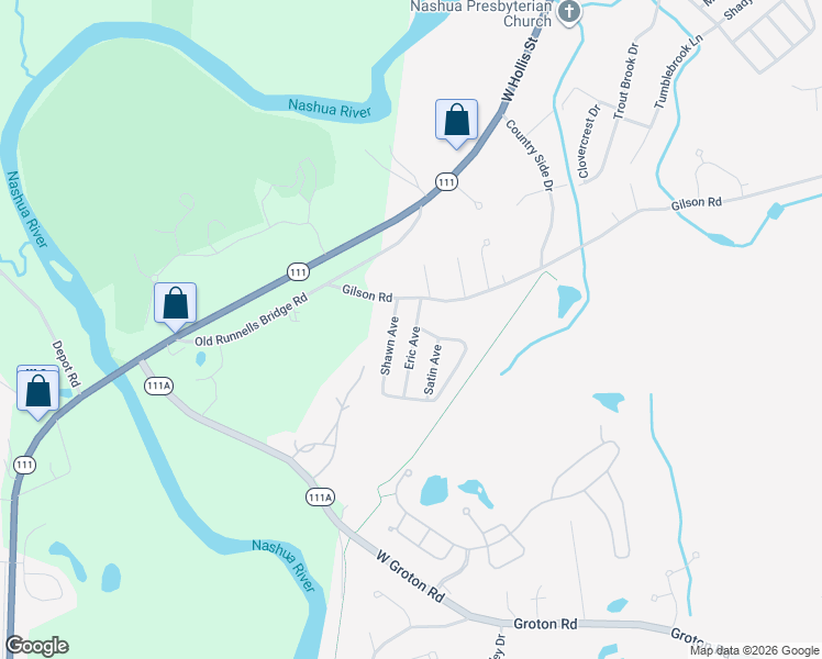map of restaurants, bars, coffee shops, grocery stores, and more near 3 Ponderosa Avenue in Nashua