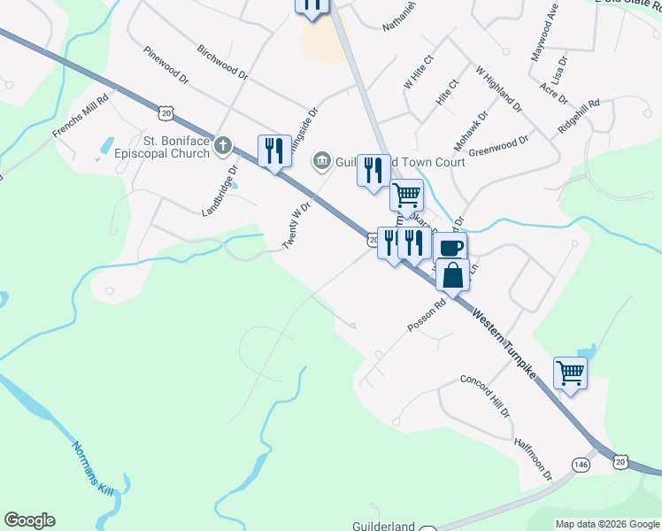 map of restaurants, bars, coffee shops, grocery stores, and more near 6506 Vosburgh Road in Altamont