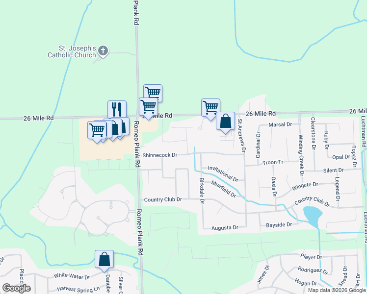map of restaurants, bars, coffee shops, grocery stores, and more near 16993 Shinnecock Drive in Macomb