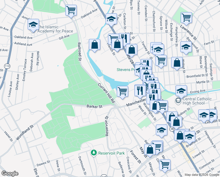 map of restaurants, bars, coffee shops, grocery stores, and more near 43-59 Currant Hill Rd in Lawrence