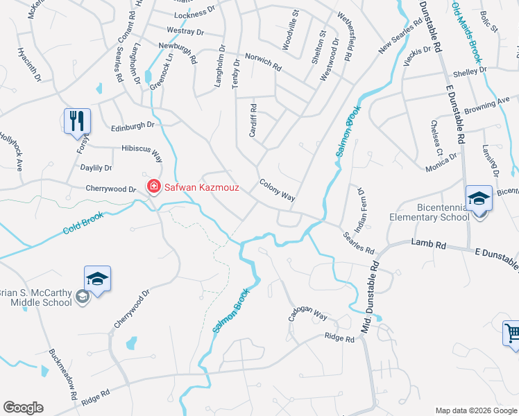 map of restaurants, bars, coffee shops, grocery stores, and more near 90 Searles Road in Nashua