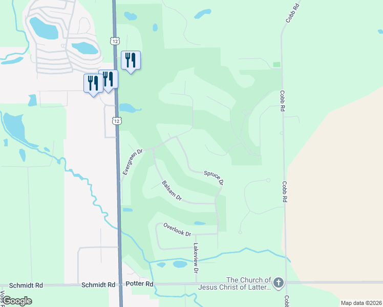 map of restaurants, bars, coffee shops, grocery stores, and more near N6122 Spruce Drive in Elkhorn