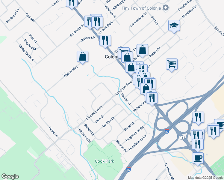map of restaurants, bars, coffee shops, grocery stores, and more near 29 Lincoln Avenue in Colonie