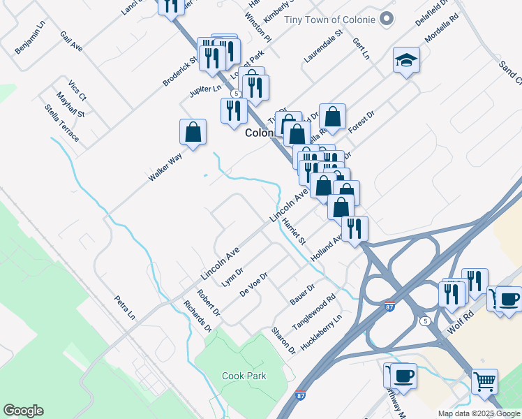map of restaurants, bars, coffee shops, grocery stores, and more near 29 Lincoln Avenue in Colonie