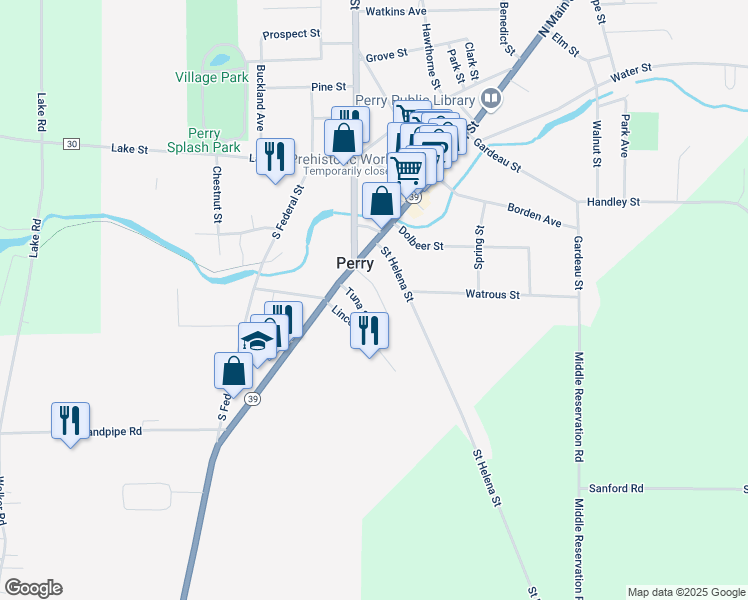 map of restaurants, bars, coffee shops, grocery stores, and more near 26 Bradford Street in Perry