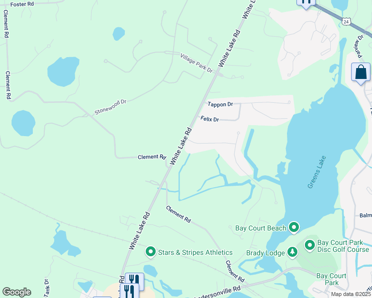 map of restaurants, bars, coffee shops, grocery stores, and more near 5242 White Lake Road in Clarkston