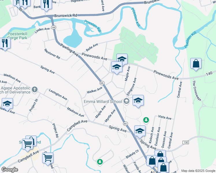 map of restaurants, bars, coffee shops, grocery stores, and more near 263 Pawling Avenue in Troy