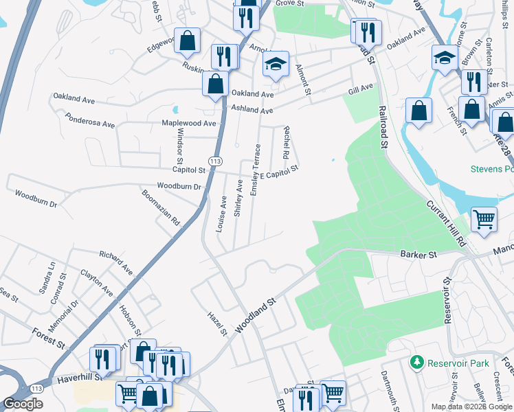 map of restaurants, bars, coffee shops, grocery stores, and more near 10 Deborah Avenue in Methuen