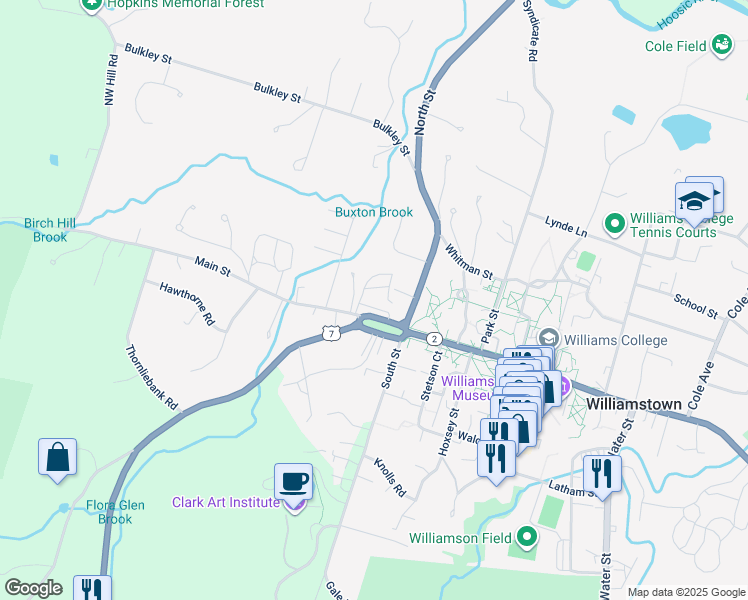 map of restaurants, bars, coffee shops, grocery stores, and more near 1090 Main Street in Williamstown