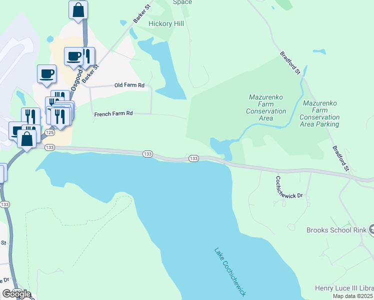 map of restaurants, bars, coffee shops, grocery stores, and more near 1689 Great Pond Road in North Andover