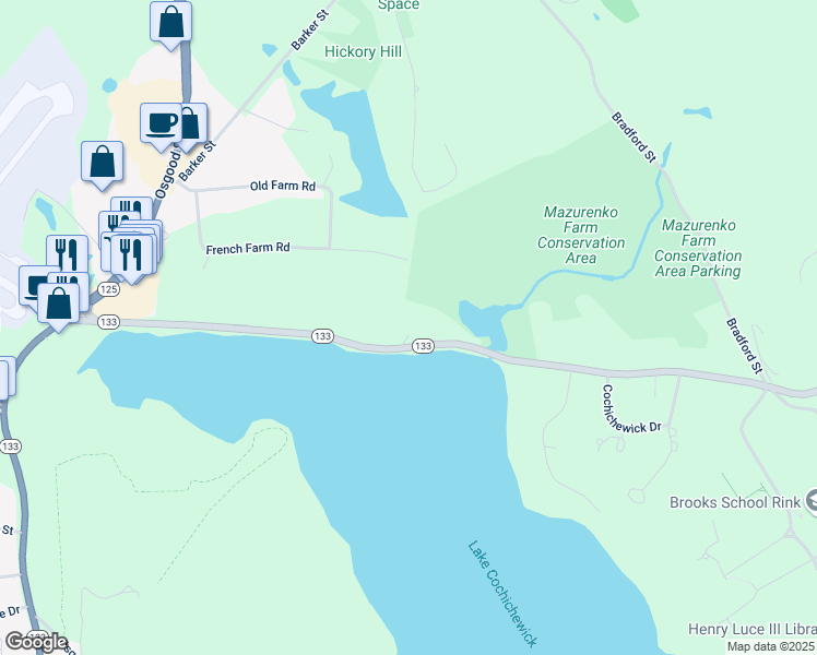 map of restaurants, bars, coffee shops, grocery stores, and more near 1689 Great Pond Road in North Andover