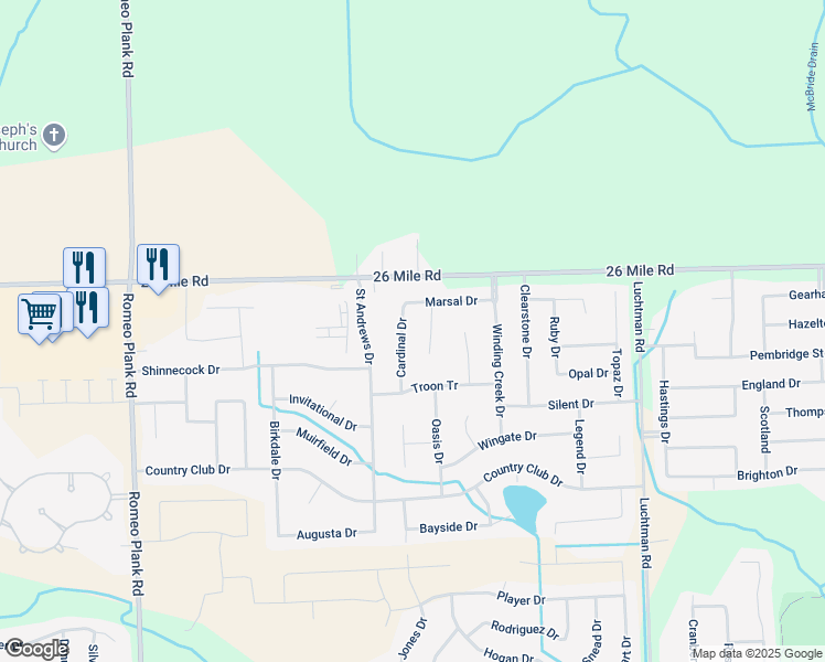 map of restaurants, bars, coffee shops, grocery stores, and more near 56856 Cardinal Drive in Macomb