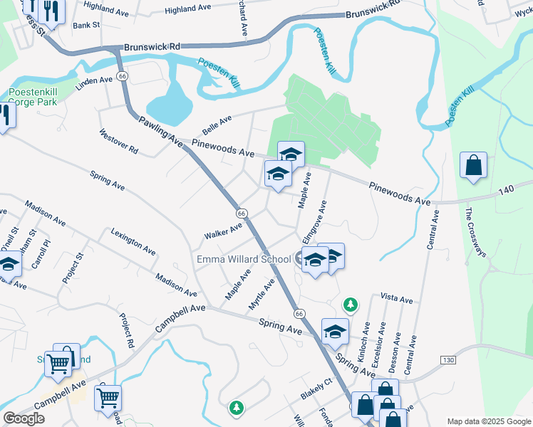 map of restaurants, bars, coffee shops, grocery stores, and more near 19 Walker Avenue in Troy
