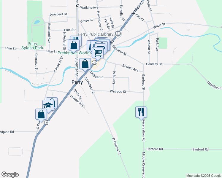 map of restaurants, bars, coffee shops, grocery stores, and more near 39 Spring Street in Perry