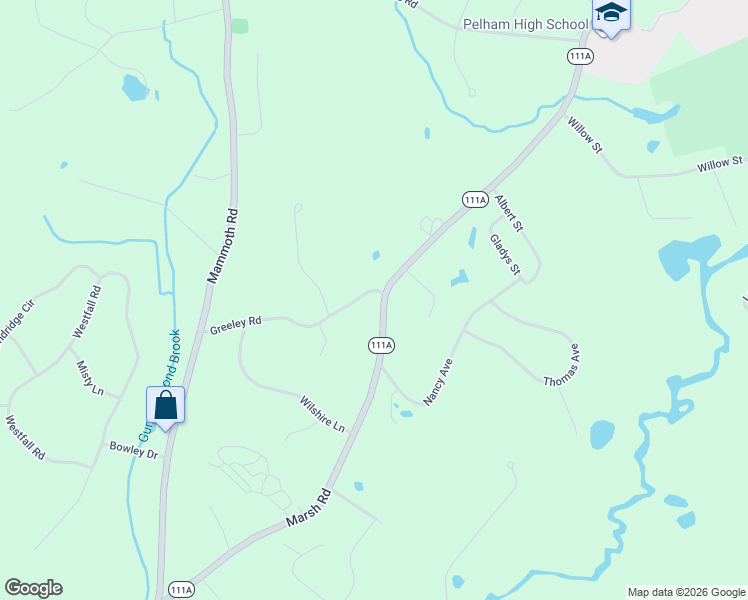 map of restaurants, bars, coffee shops, grocery stores, and more near 5 Greely Road in Pelham