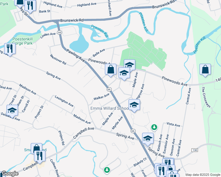 map of restaurants, bars, coffee shops, grocery stores, and more near 215 Pawling Avenue in Troy