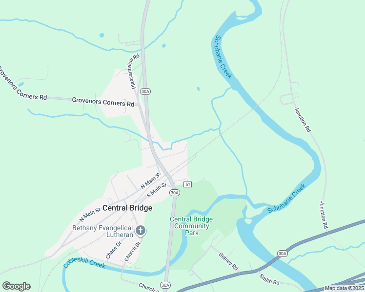 map of restaurants, bars, coffee shops, grocery stores, and more near 123 Industrial Park Lane in Central Bridge