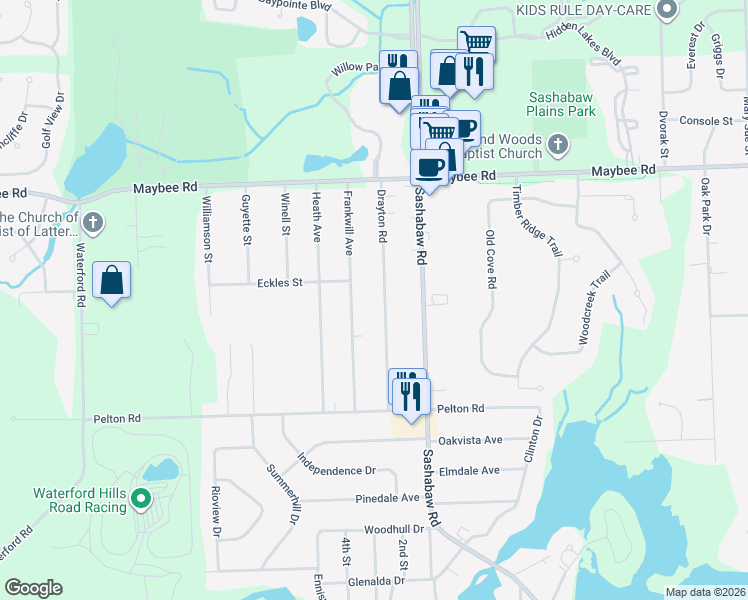 map of restaurants, bars, coffee shops, grocery stores, and more near 5249 Drayton Road in Clarkston